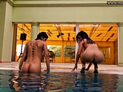 18, 茶髪の, チェコ, Hd, レズビアン, プール, 公共, ティーン
