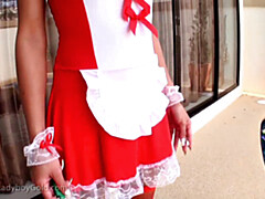 チン, メイド, シーメール, 喫煙, オッパイの, おもちゃ