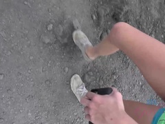 Playa, Rubia, Novia, Desnudo, Al aire libre, Pequeña, Público, Mojado