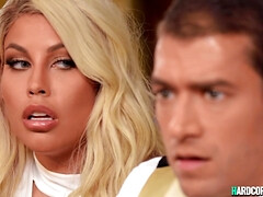 Married couple pounding steamy darkhaired babe