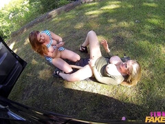 素人, 浮気者, ディルド, レズビアン, なめる, アウトドア, オマンコ, おもちゃ