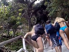 美女, ビーチ, ビキニ, のぞき