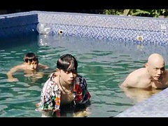 Asiático, Mamada, Morena, Chino, Corridas, Grupo, Fiesta, Piscina