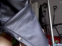 Leie, Blasen, Braunhaarige, Nahaufnahme, Flashen, Leder, Strumpfhose, Pov