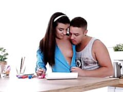 Grosser schwanz, Blasen, Braunhaarige, Hundestellung, Natürlichen titten, Dürr, Jungendliche (18+), Titten