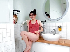 18, 美女, 浴室, 美人, 茶髪の, ハードコア, 一人, ティーン