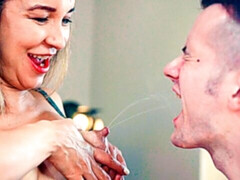 Rubia, Mamada, Estilo perrito, Vestido, Lencería, Madres para coger, Leche, Afeitado