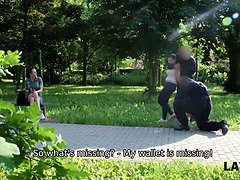 Sofia Lee caught stealing goods in the park & punished with security officer's help