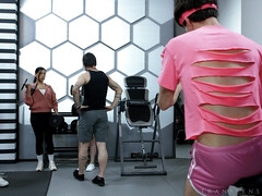 TS Sweat Slut Licks Pretty Pits For Bear Fuck - Buxom Blonde Tranny Dakota Wonders in Transsensual Threesome in Gym
