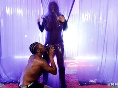 Exotic brunette in high heels gets an interracial anal pounding