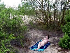 Playa, Tetas grandes, Masturbación, Desnudo, Orgasmo, Público, Realidad, Solo