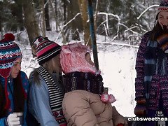 Teenage babes in tightpussy snow-humping frenzy