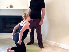 Stepson Helps Stepmom With Yoga And Stretches Her Cunt