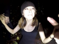 Asian teen quickly finish up her public blowbang before curfew