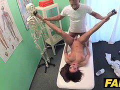 Patient, brunette, fake-hospital