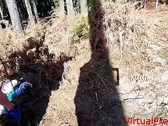 Amateur, Sucer une bite, Queue, De plein air, Public, Rousse roux, Plan cul à trois