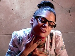 Минет, Брюнетки, В одежде, Очки