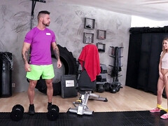 Petite babe Lucky Bee shagged by her personal trainer