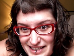 Amateur fatty wife in eyeglasses masturbating
