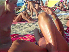insane Milfs nudist getting finger-tickled on the beach