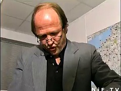 French blonde anal fucked in threesome at office