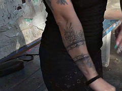 デカチン, 黒人, 黒人, 異人種間, 淫乱熟女, アウトドア, 公共, タトゥー