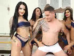 five ultra-kinky ts’s Gangbang A Guy