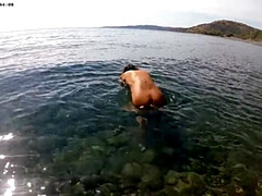 Playa, Belleza, Europeo, Hembra, Masturbación, Desnudo, Público, Coño