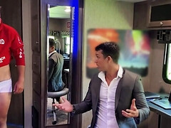 Interrupting his online interview and giving a blowjob