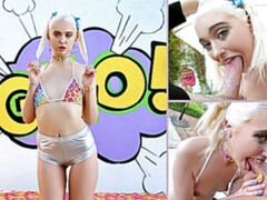 Cul, Bikini, Blonde, Sucer une bite, Éjaculer dans la bouche, Tir de sperme, Faciale, Adolescente