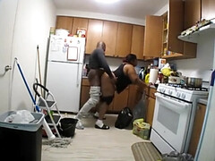 BLACK BBW GETS FUCKED IN THE KITCHEN WHILE COOKING TAKES BIG CUM SHOT