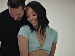 Small tits ebony babe gets licked all over her black pussy softly