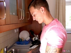 黒人, フェラチオ, 気狂い, イマラチオ, 異人種間, キッチン, なめる, オマンコ