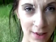 Enthousiasteling, Pijpbeurt, Groepseks ejactulatie, Sperma in gezicht, Buiten, Ruw, Tiener, Oud