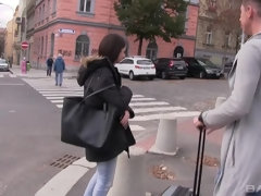 Rebecca Volpetti lays back and lets him cum all over her shaved cunt