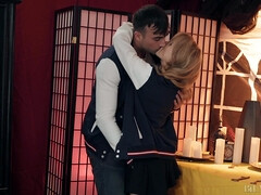 アナル, バイセクシャル, 黒人, ブロンド, なめる, オマンコ, スカート, 三人