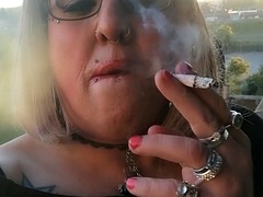 Blonde Ts Stefanie smokes sexy