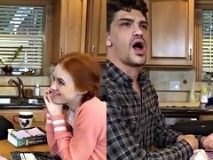 Redhead amateur sucking dick in red lingerie