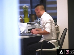 アナル, お尻, フェラチオ, 茶髪の, イく瞬間, チン, バック, ヨーロピアン