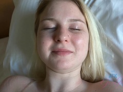 Amateur, Rubia, Mamada, Corrida, Perforación, Coño, Afeitado, Durmiendo