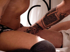 Naomi Swan plays with her tiny pussy to get it nice and wet for stepdaddy