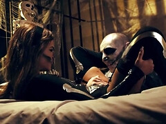 Halloween night culminates for lovers with passionate sex