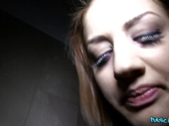 Dark Hair Skinny Teenager Fucks In Public Bathroom