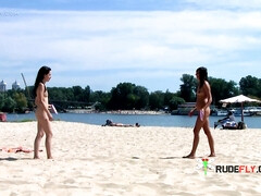 Amateur, Plage, Nudiste, Public, Adolescente, Nénés, Voyeur