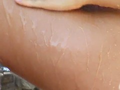 美女, ブロンド, 茶髪の, ディルド, オナニー, アウトドア, オッパイの, おもちゃ