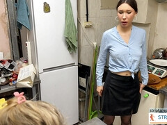 美女, ディルド, 毛深い, レズビアン, 下着, 裸, ストッキング, スカートのぞき
