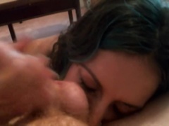 Grote lul, Pijpbeurt, Bruinharig, Stel, Hd, Gezichtspunt, Slikken, Maagd