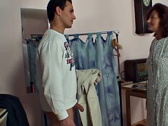 Sewing old women customers swallows cock