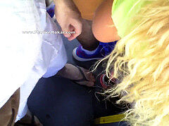He Try touching & massaging blondie tired Milf inside Public Bus