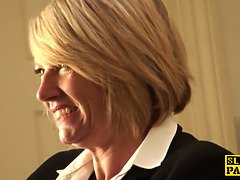 お尻, ブロンド, イギリス人, エロ熟女, イく瞬間, 熟年, オマンコ, ストッキング